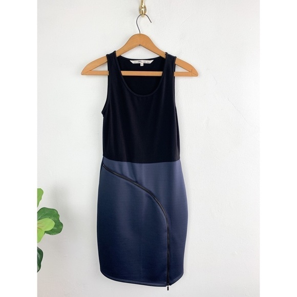 RACHEL Rachel Roy Blue & Black Zipper Bodycon Sleeveless Dress Sz S - Picture 1 of 7
